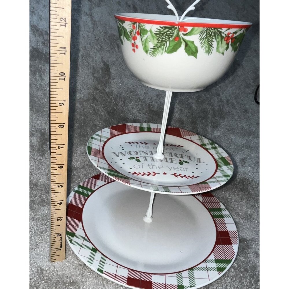 3 Tier decorative Holiday‎ Hostess Tray tidbit cookies easily disassembles